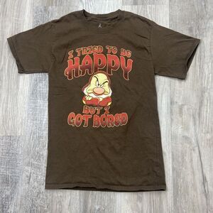 Grumpy Dwarf T-Shirt Size‎ S Disney Parks I Tried To Be Happy Bored Hanes Brown